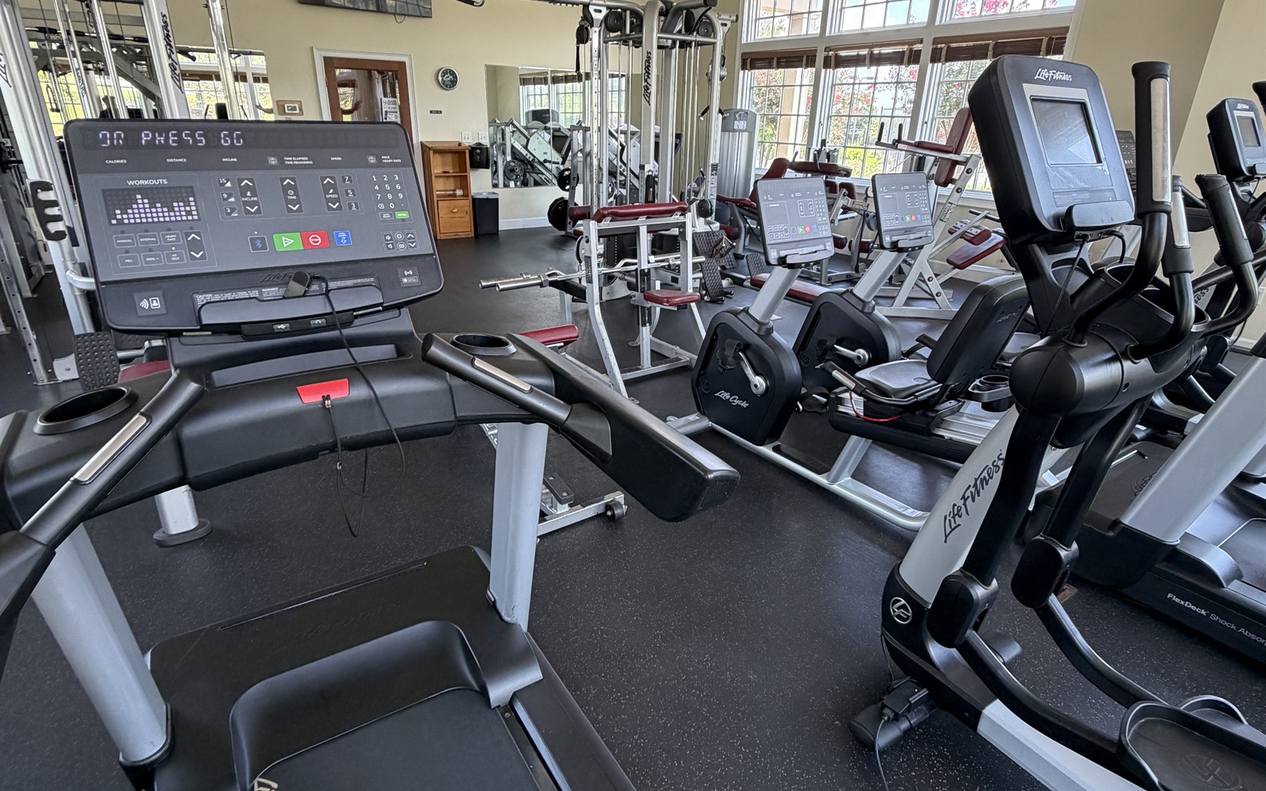 Resident fitness center with cardio and strength-training equipment